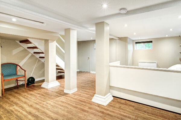 A clean, freshly remodeled, finished basement like this one will make for a comfortable place to spend time with family and friends.